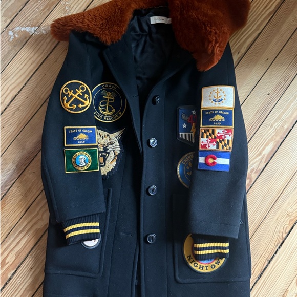 Coach Jackets & Blazers - Coach Black Pea Coat with Brown Fur Collar